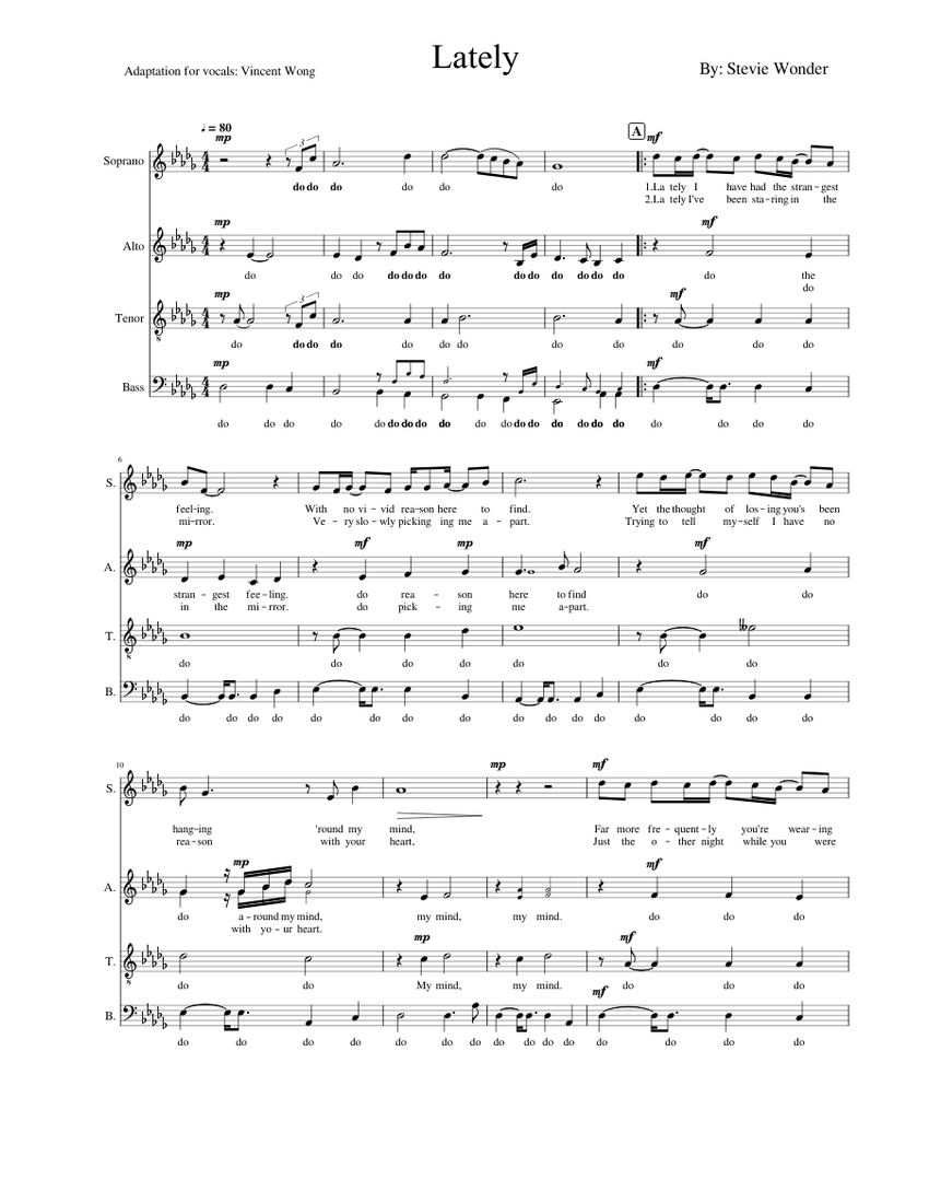 Lately - Stevie Wonder Sheet music for Soprano, Alto, Tenor, Bass voice  (SATB) | Musescore.com