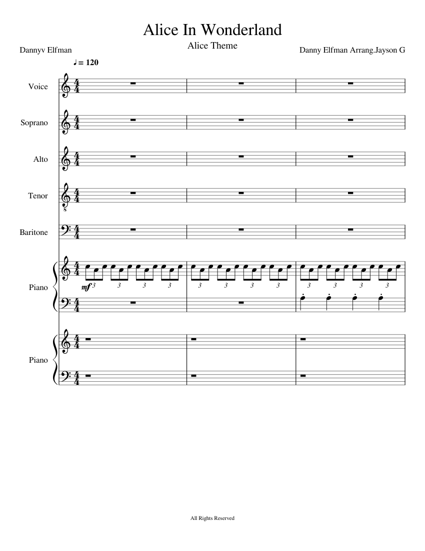 Alice's theme ( Advance choir piece) Sheet music for Piano, Soprano, Alto,  Tenor & more instruments (Mixed Ensemble) | Musescore.com