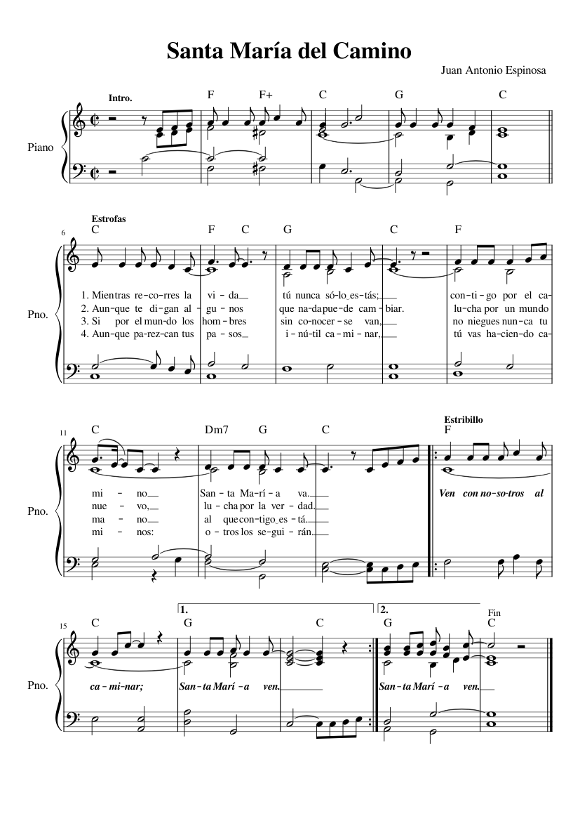 Santa María del Camino – Juan Antonio Espinosa Sheet music for Piano (Piano-Voice) Easy ...