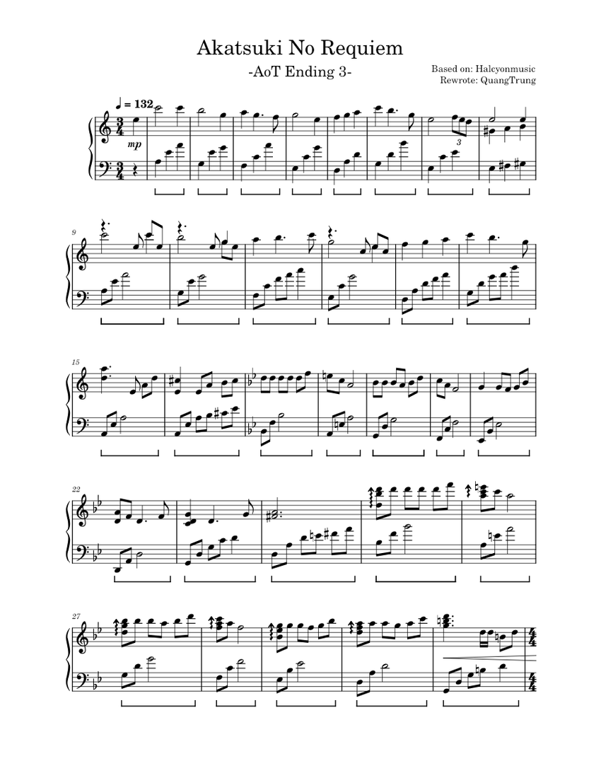 Akatsuki no Requiem – REVO (From AoT) Sheet music for Piano (Solo) |  Musescore.com