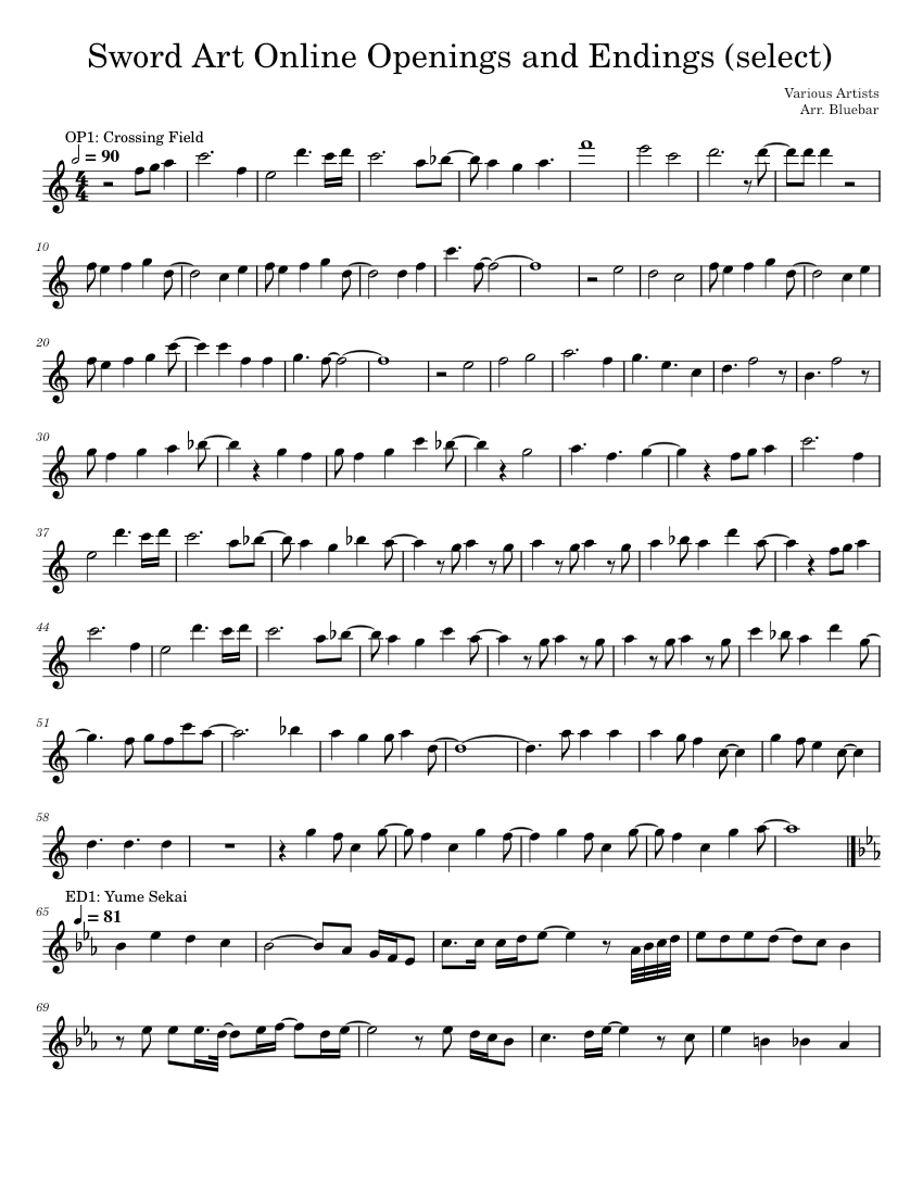 Sword Art Online Openings and Endings select Sheet music for Violin