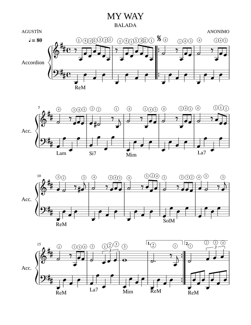 MY WAY 2 Sheet music for Accordion (Solo) | Download and print in PDF