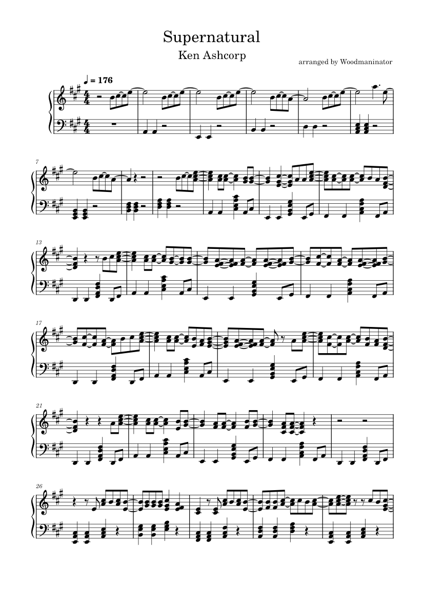 Supernatural – Ken Ashcorp Piano Sheet Music For Piano (solo 