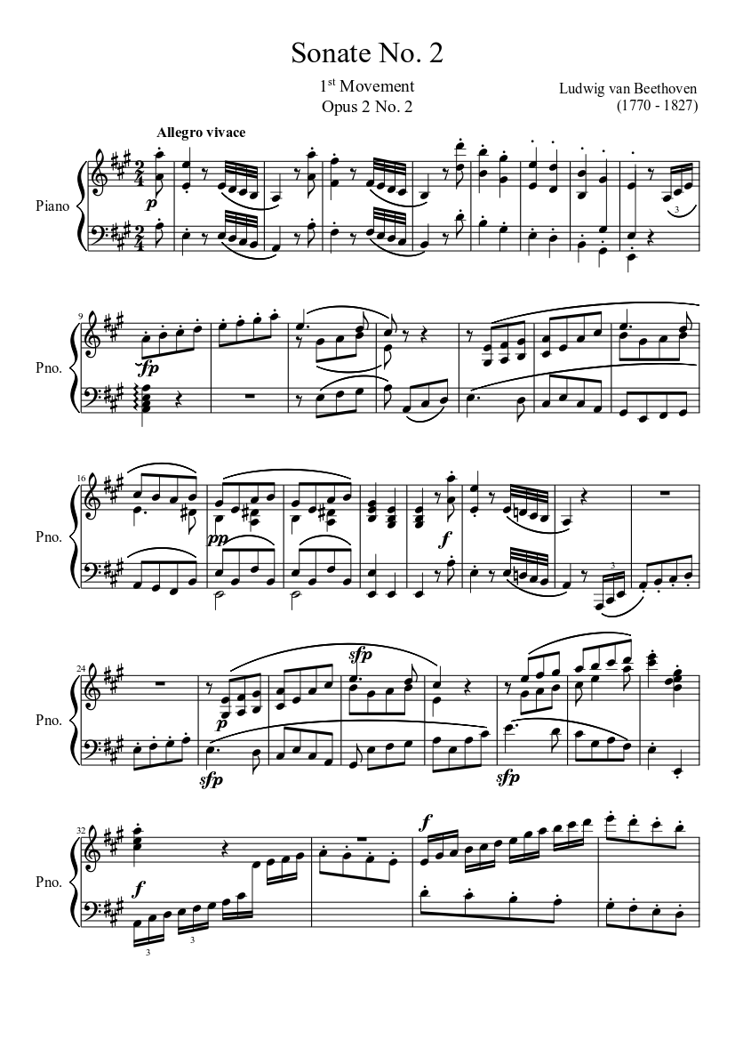 ソナタ第2番、第1楽章 楽譜 ピアノ (ソロ) | MuseScore.com