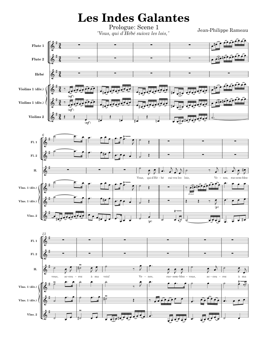Indes Scripts Les Indes Galantes: Prologue, Scene 1 - Jean-Philippe Rameau Sheet ...