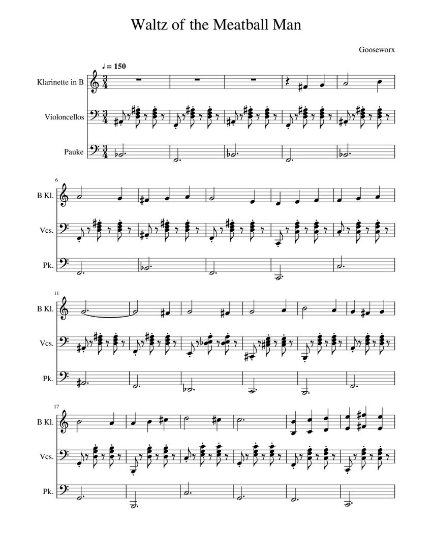 Waltz Of The Meatball Man Sheet Music For Clarinet In B Flat Strings Group Timpani Mixed Trio Musescore Com This piece is a remake of the music that plays when the meatball man starts coming for little runmo, but as it might sound on the sega genesis/megadrive. waltz of the meatball man sheet music