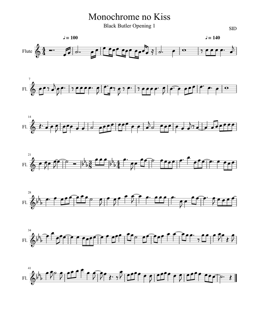 Monochrome No Kiss Black Butler Sheet Music For Flute Solo Musescore Com This is the kuroshitsuji (black butler) opening one. monochrome no kiss black butler sheet