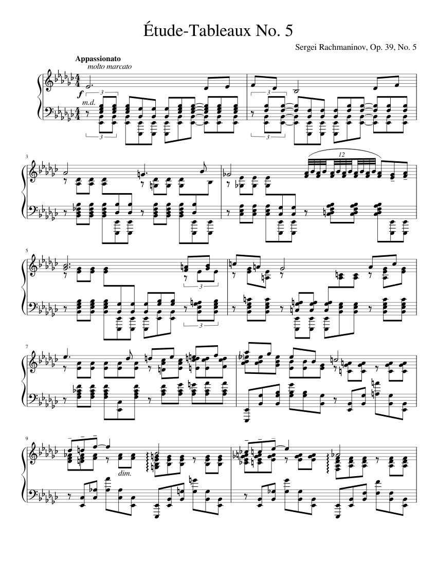 Étude-Tableaux No. 5, Opus 39 No. 5 – Sergei Rachmaninoff Sheet 