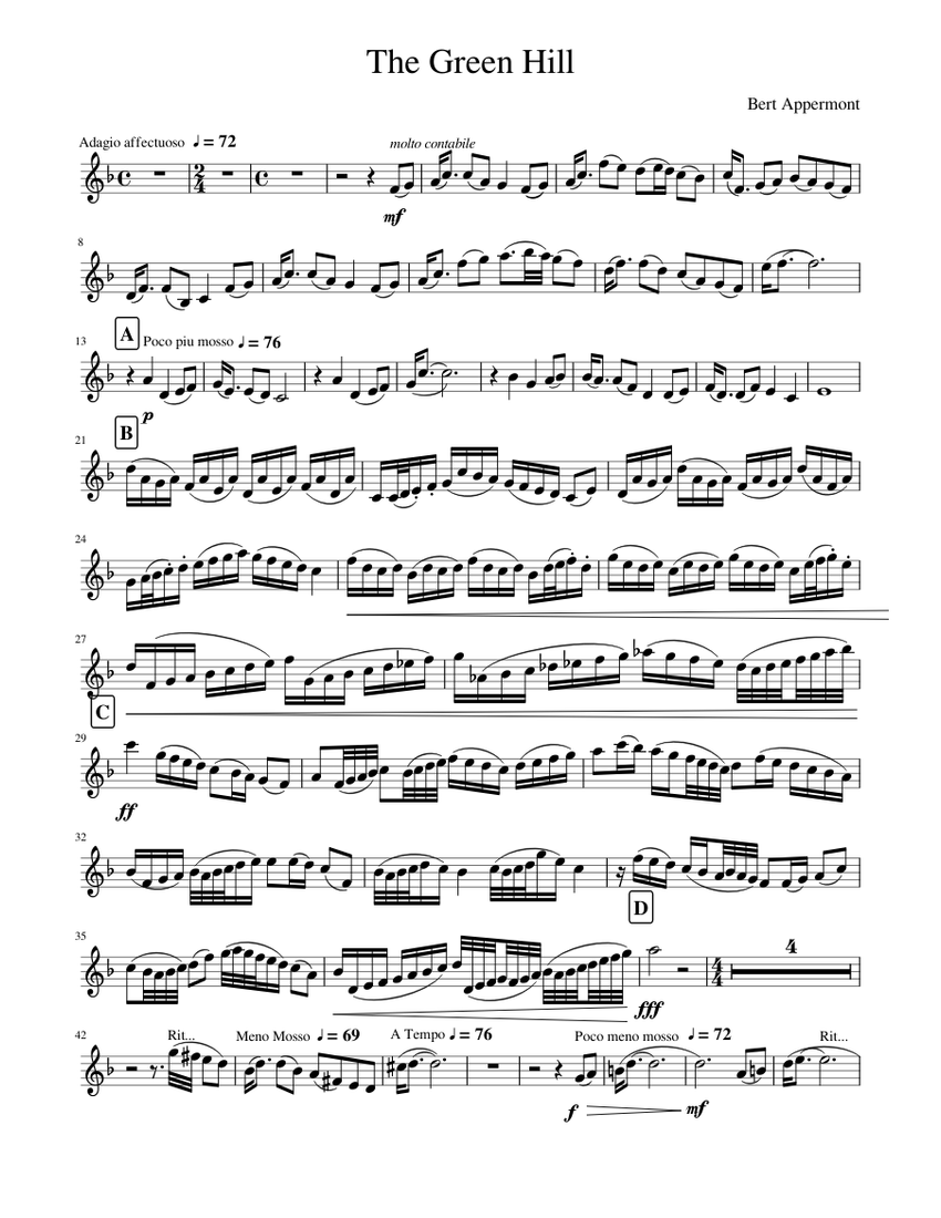 The Green Hill Sheet Music For Euphonium Solo Musescore Com