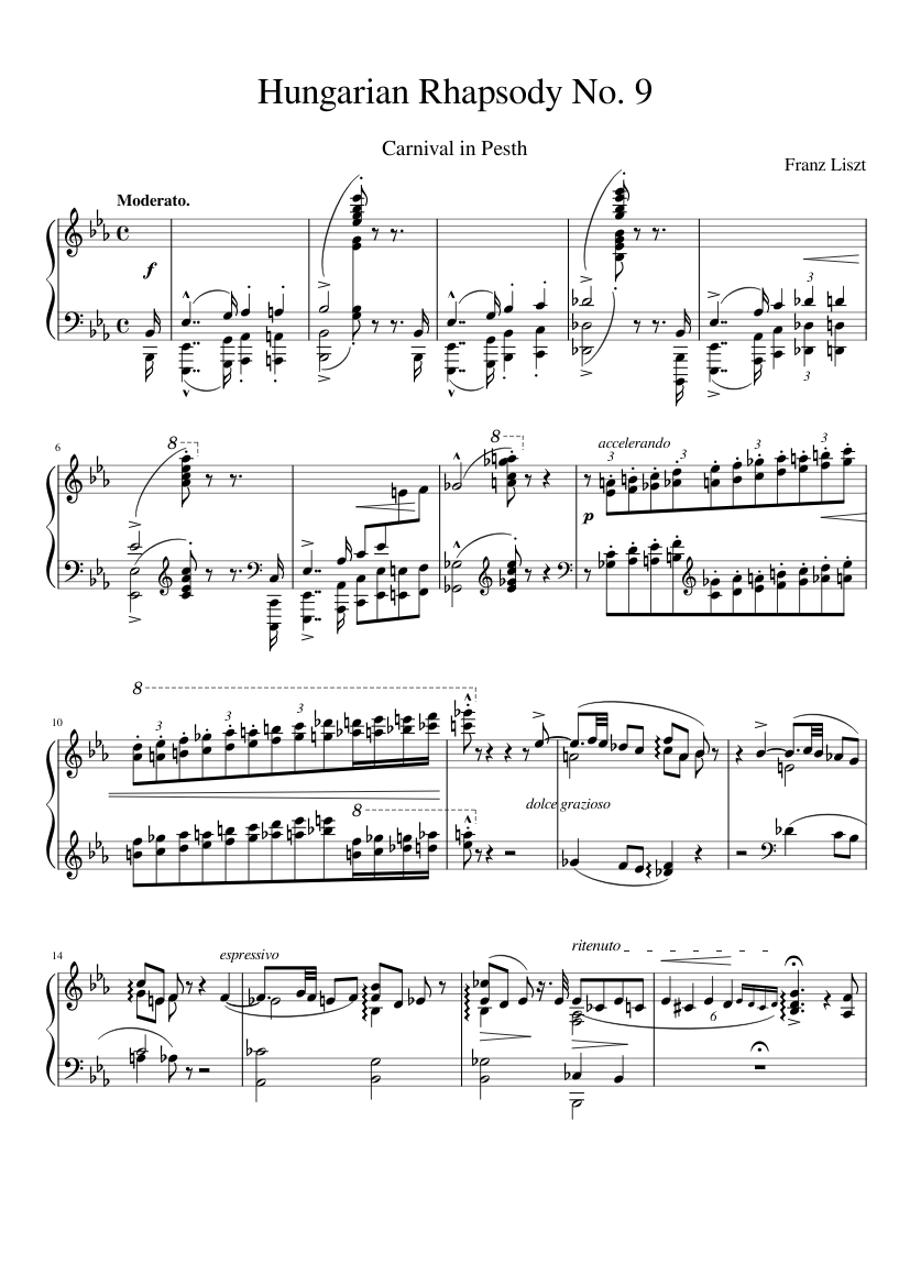 Liszt - Hungarian Rhapsody No. 9 (Carnival in Pesth) Sheet music for Piano  (Solo) | Download and print in PDF or MIDI free sheet music for Hungarian  Rhapsody No.9, S.244/9 by Franz