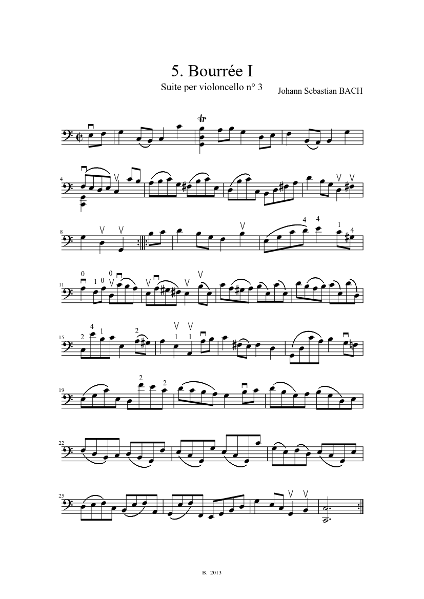 J.S.バッハ - チェロ組曲第3番 BWV 1009 - 5. ブーレ I 楽譜 チェロ