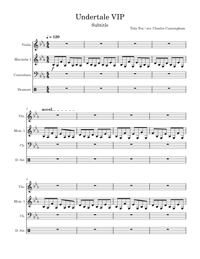 Undertale VIP Sheet Music For Violin Drum Group Marimba Woodwinds   Score 0 @0