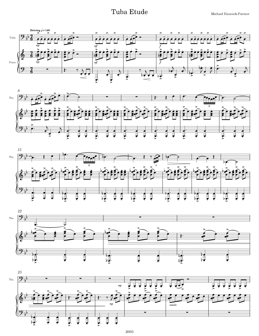 Tuba Etude Sheet music for Piano, Tuba (Solo) | Musescore.com