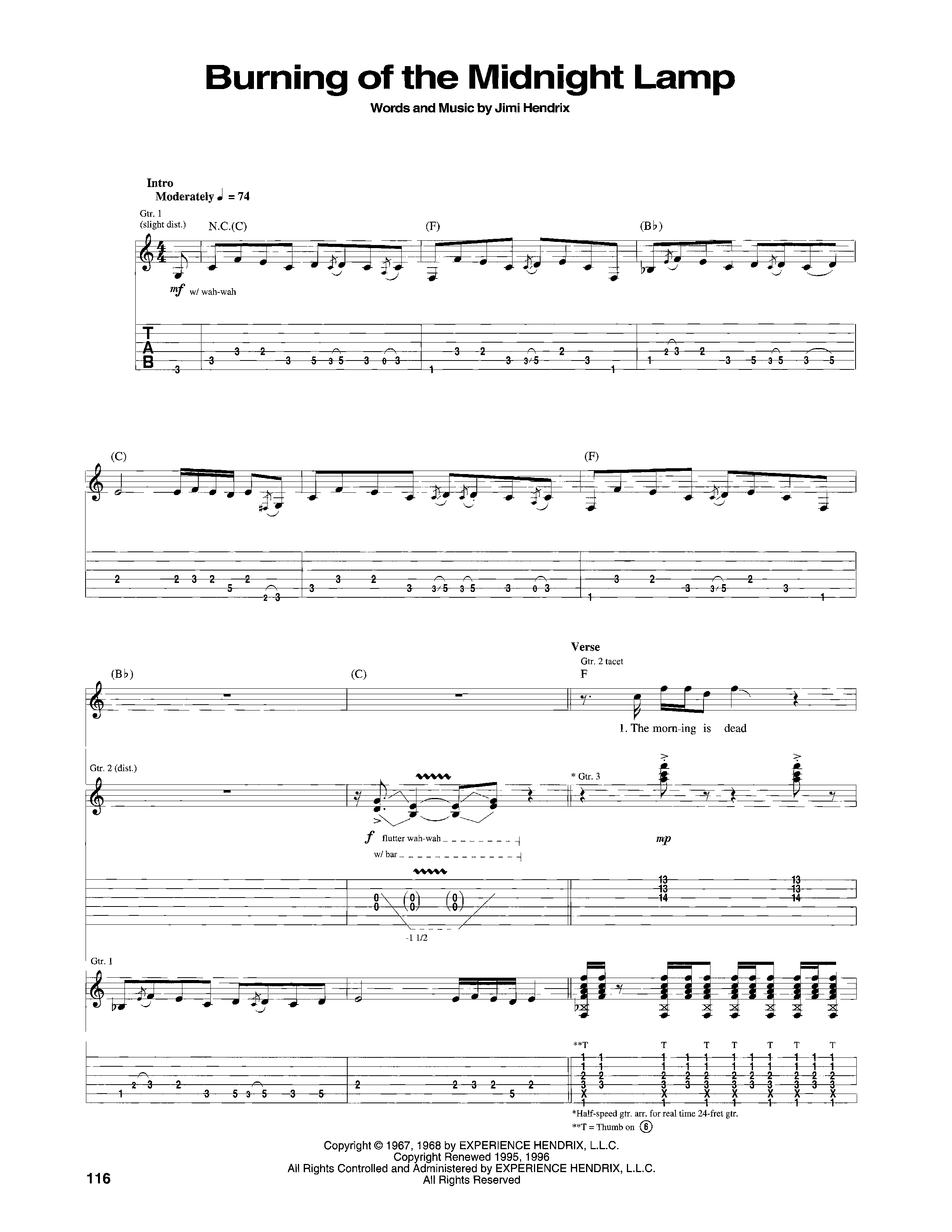 Burning of the midnight lamp の公式楽譜を演奏する by Jimi Hendrix