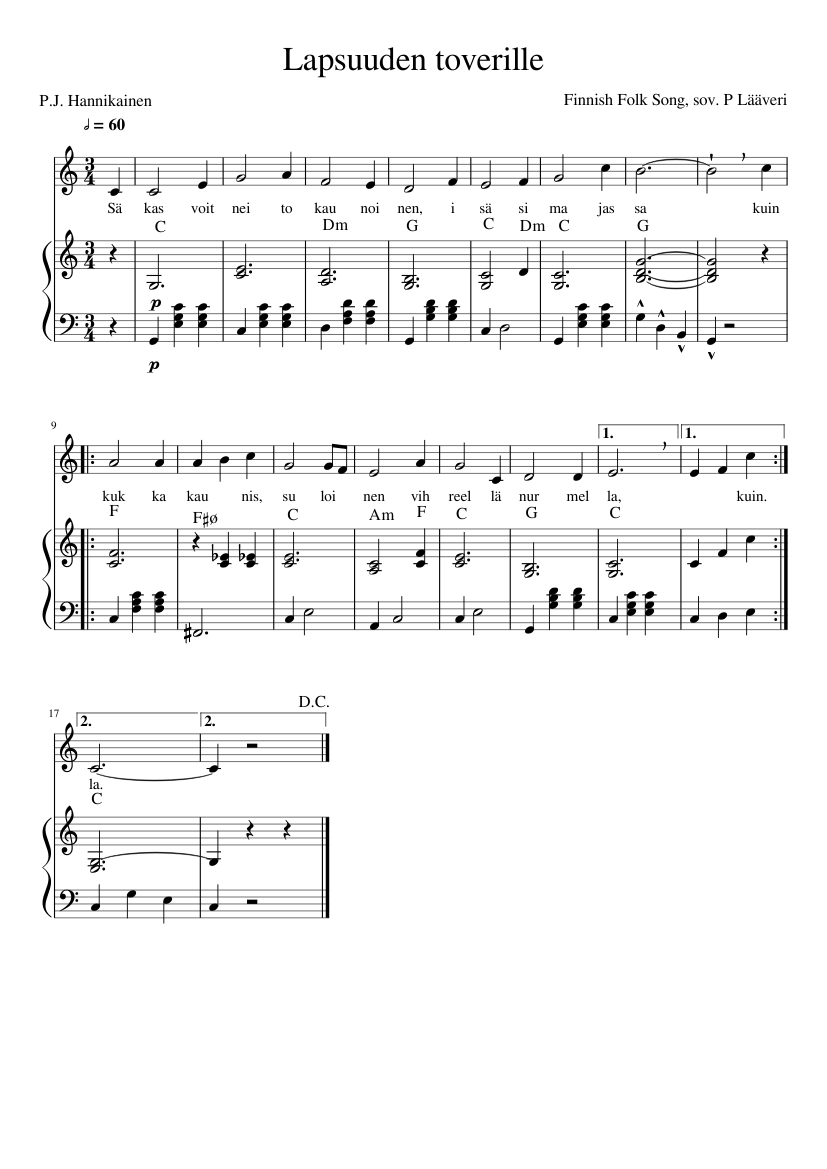 Lapsuuden toverille Sheet music for Piano, Vocals (Piano-Voice) |  Musescore.com