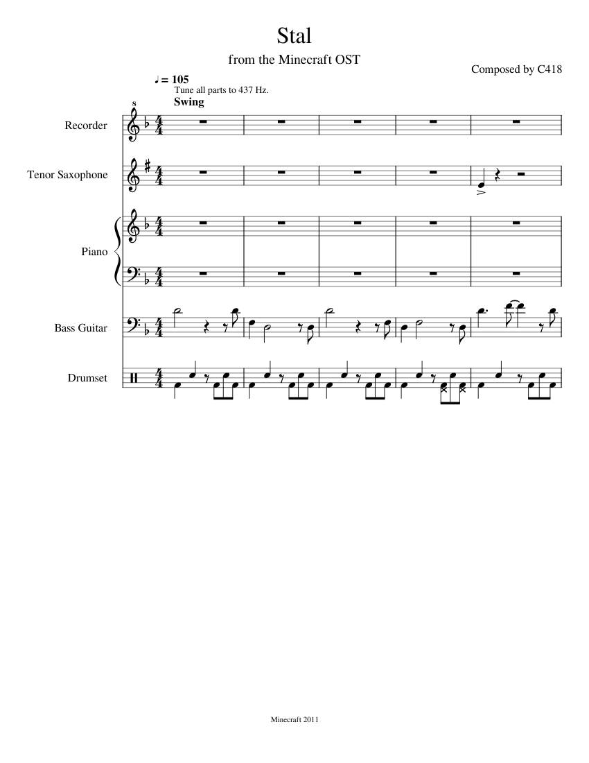 Stal Sheet Music For Piano Saxophone Tenor Bass Guitar Drum Group Stal Sheet Music For Piano Saxophone Tenor Bass Guitar Drum Group