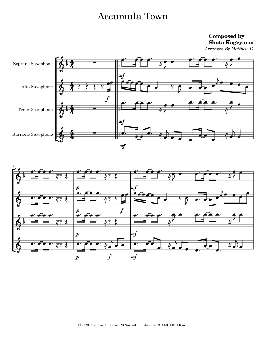 Accumula Town Sheet Music For Saxophone Alto, Saxophone Tenor ...