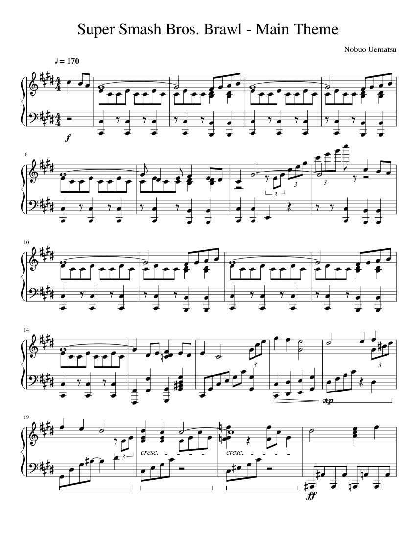 Super Smash Bros. Brawl - Main Theme Sheet music for Piano (Solo) |  Musescore.com