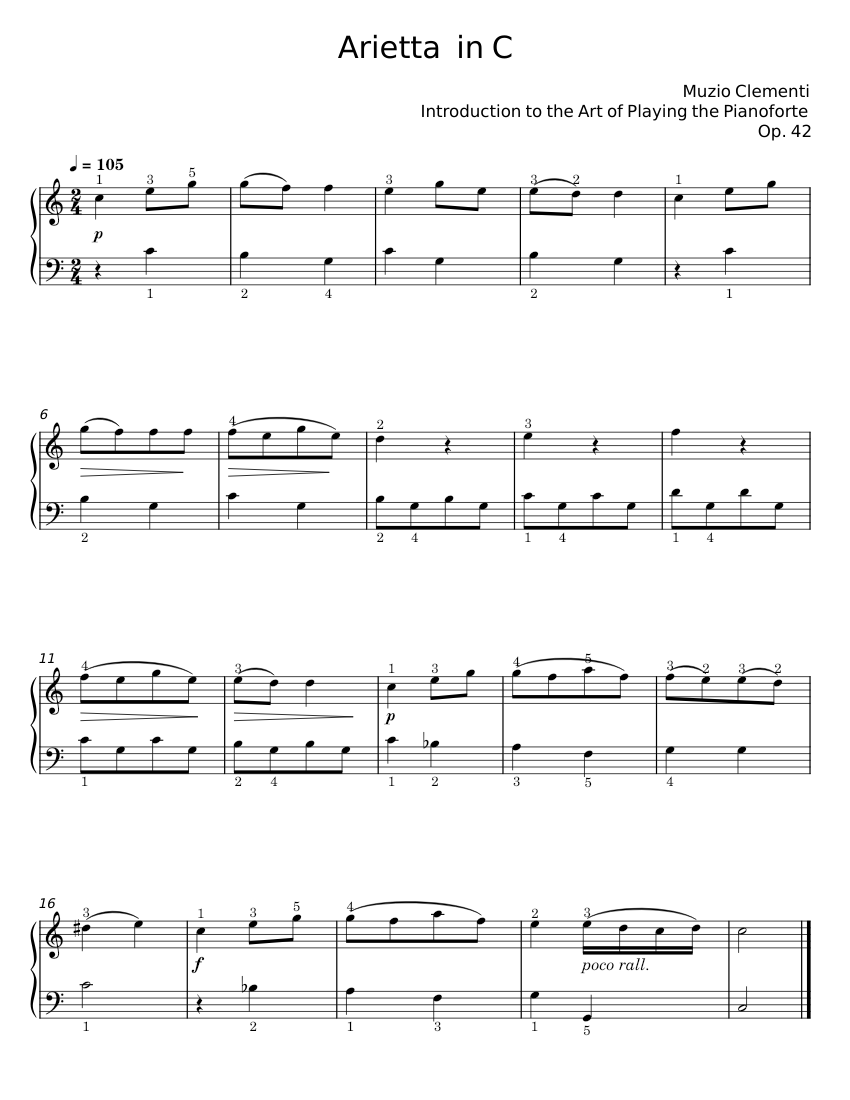 Op 42 lesson 5 - arietta in c - Muzio Clementi Sheet music for Piano ...