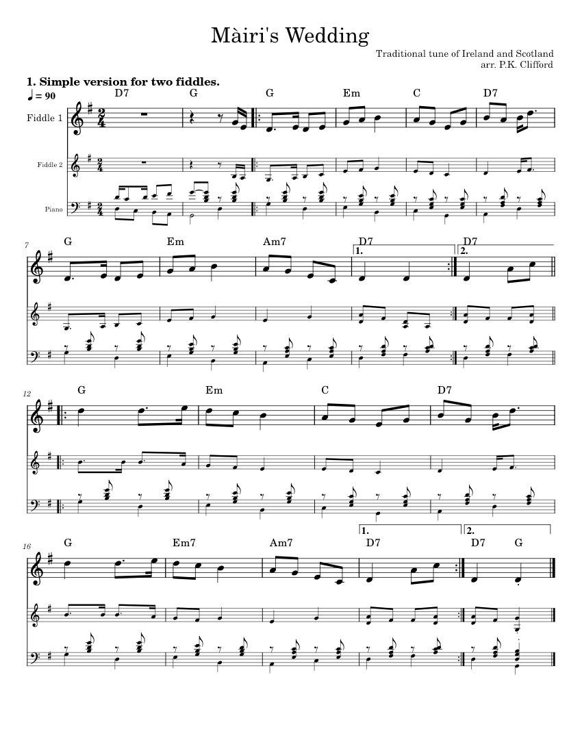Mairi S Wedding Fairy Ring Dance For Fiddles And Piano Sheet Music For Piano Violin String Duet Musescore Com