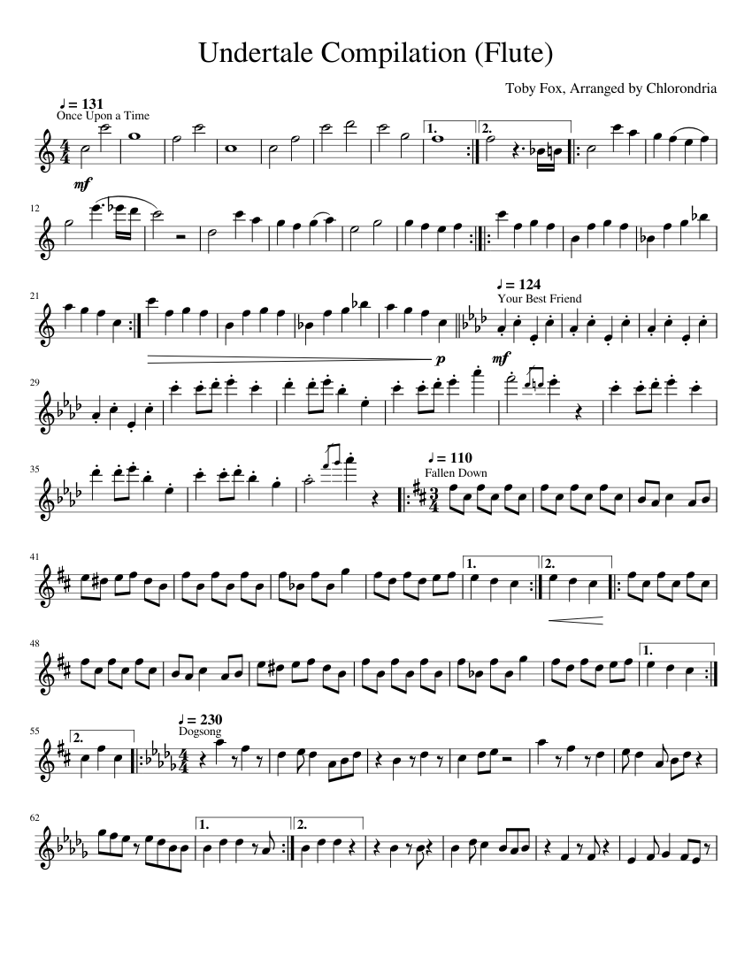 Download and print in PDF or MIDI free sheet music for Undertale by Toby Fo...