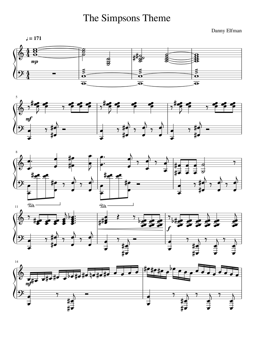 The Simpsons Theme by Danny Elfman Sheet music for Piano (Solo) |  Musescore.com