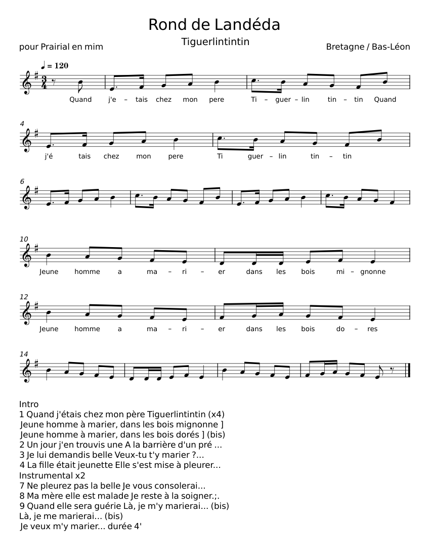 Musical Score Rond Rond de Landéda – Bretagne;Bas-Léon Sheet Music for Synthesizer (Solo ...