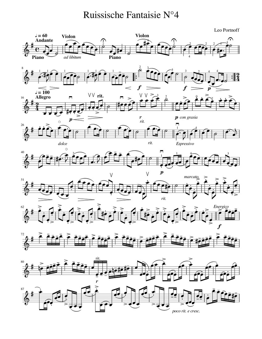 Ruissische Fantaisie N°4 Sheet music for Violin (Solo) | Musescore.com