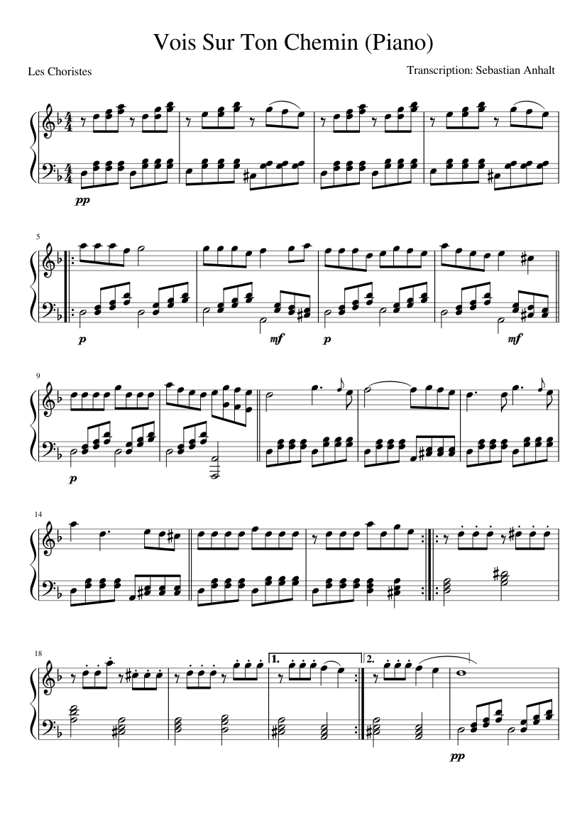 Vois Sur Ton Chemin (Piano) Sheet music for Piano (Solo) | Musescore.com