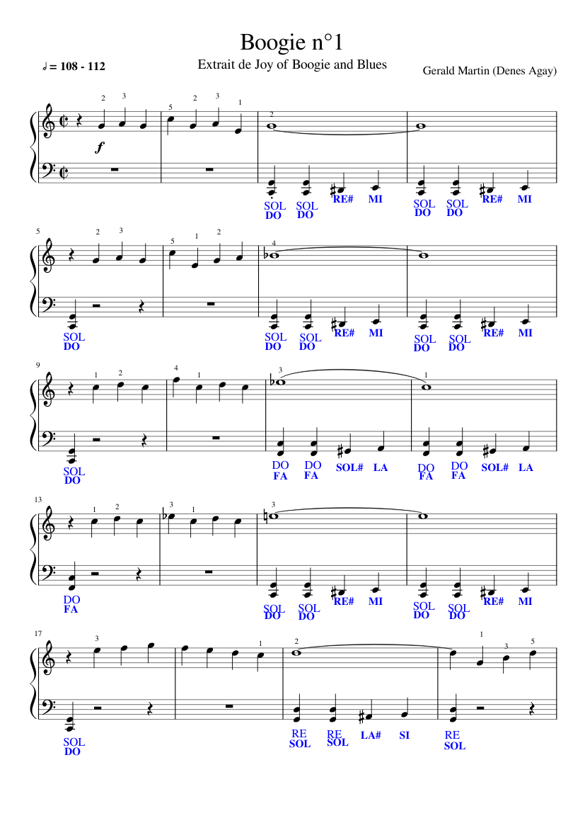 Boogie n°1 notes gauche Sheet music for Piano (Solo) | Musescore.com