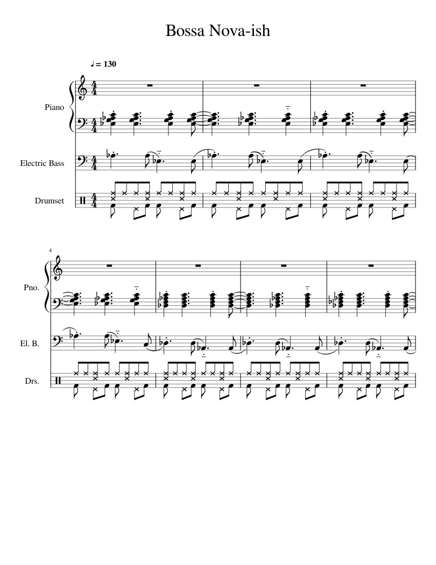 Bossa Nova-ish? Sheet music for Piano, Bass guitar, Drum group (Mixed ...