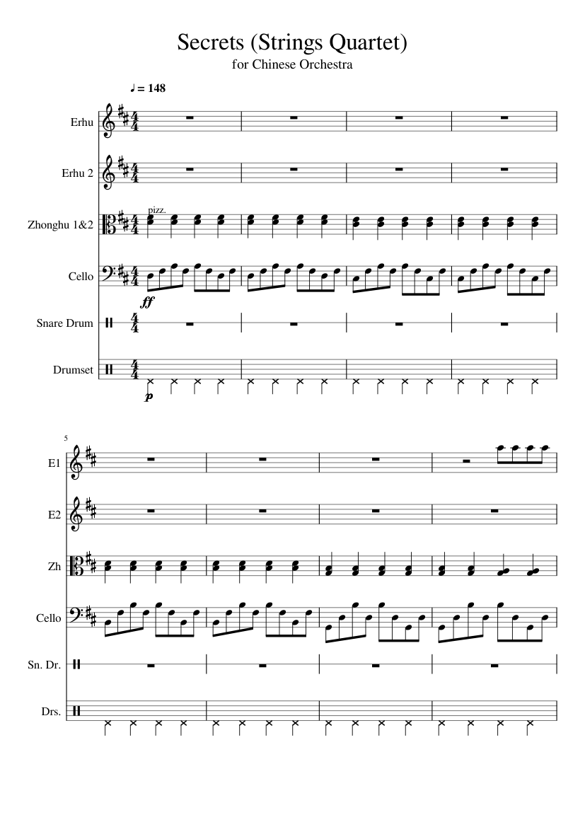 Secrets by Onerepublic (Strings Quartet) Sheet music for Snare drum,  Violin, Viola, Cello & more instruments (Mixed Ensemble) | Musescore.com