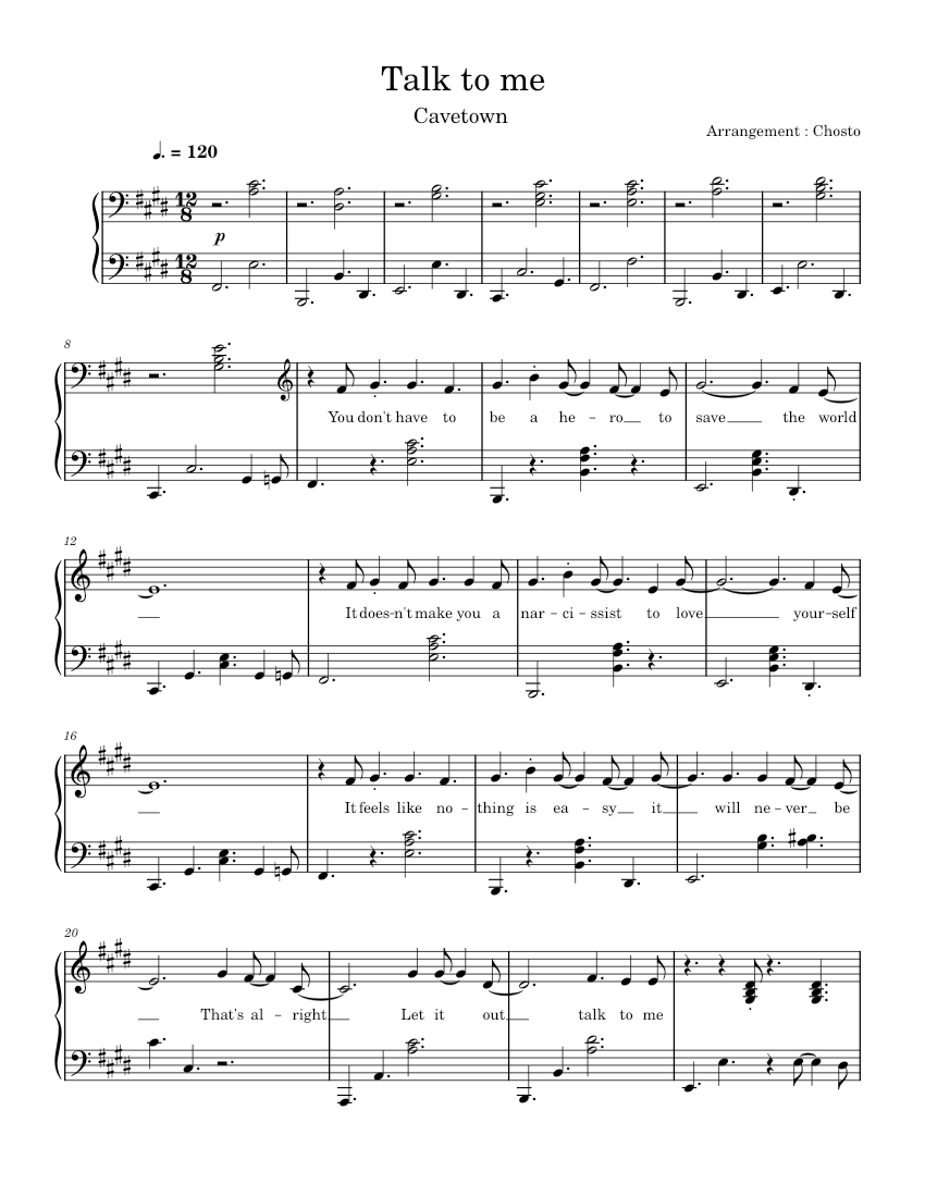 Talk to me – cavetown [Piano arrangement] Sheet Music for Piano (Solo ...