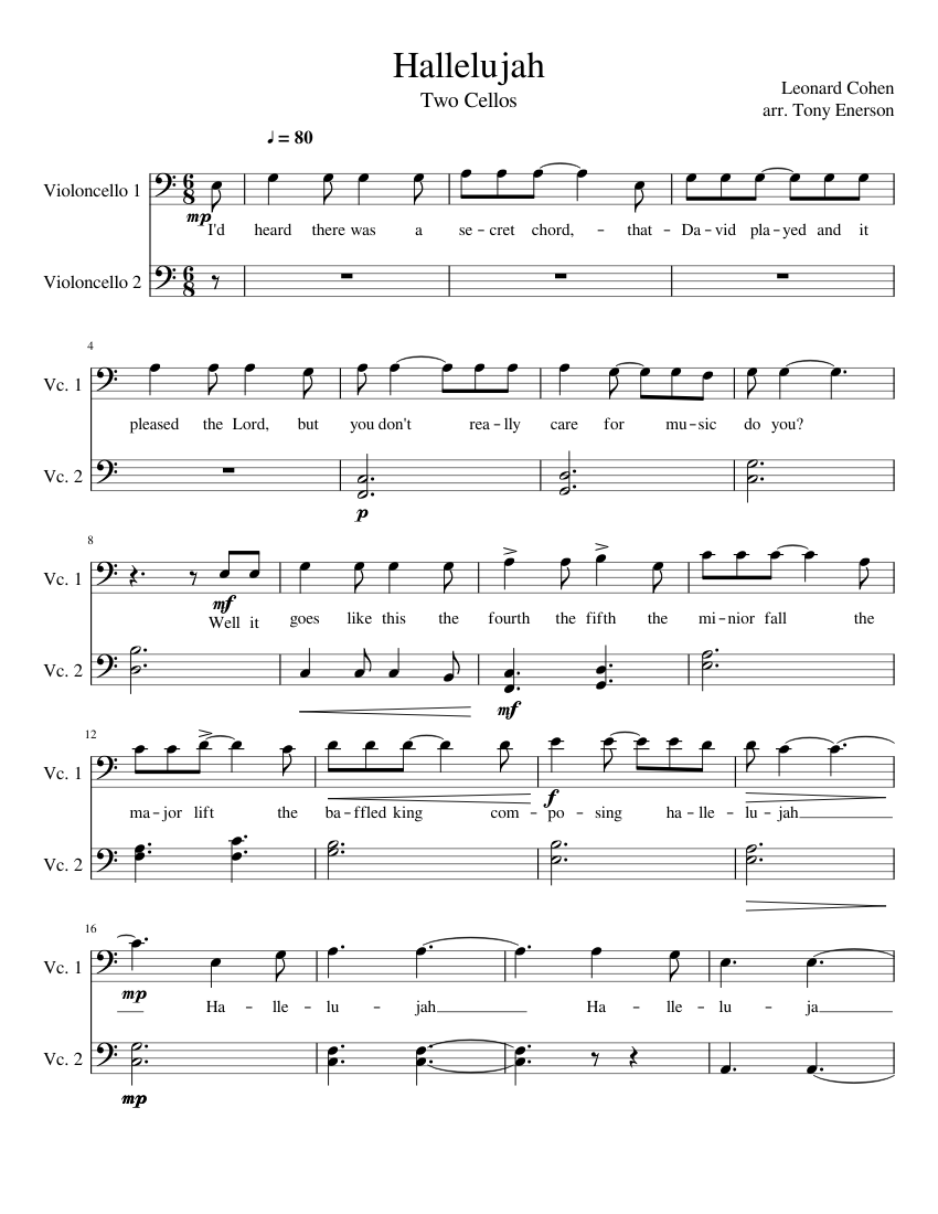 Hallelujah Sheet music for Cello (String Duet) | Musescore.com