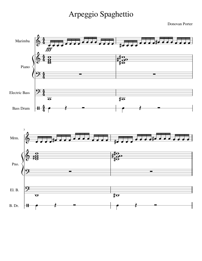 Arpeggio Spaghettio Sheet music for Piano, Bass guitar, Bass drum