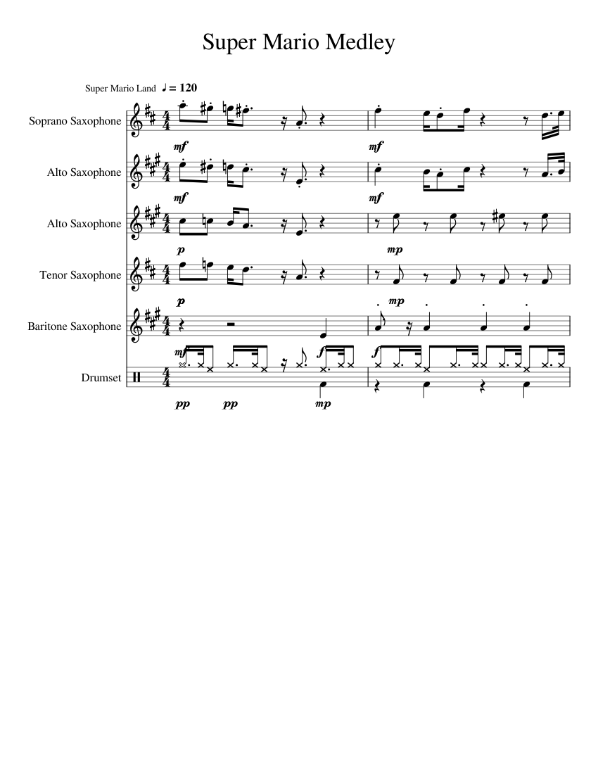 Super Mario Medley For Sax Quintet Sheet music for Saxophone alto ...