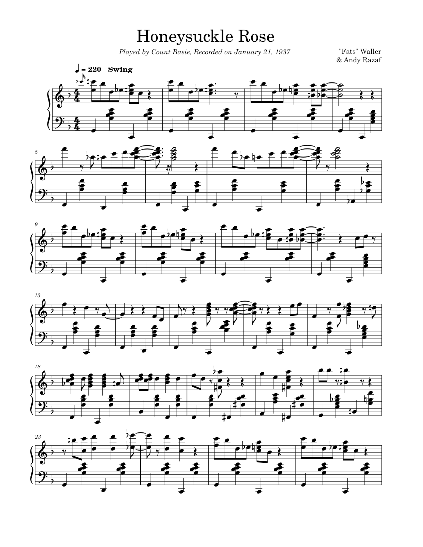 Honeysuckle Rose Sheet music for Piano (Solo) | Musescore.com
