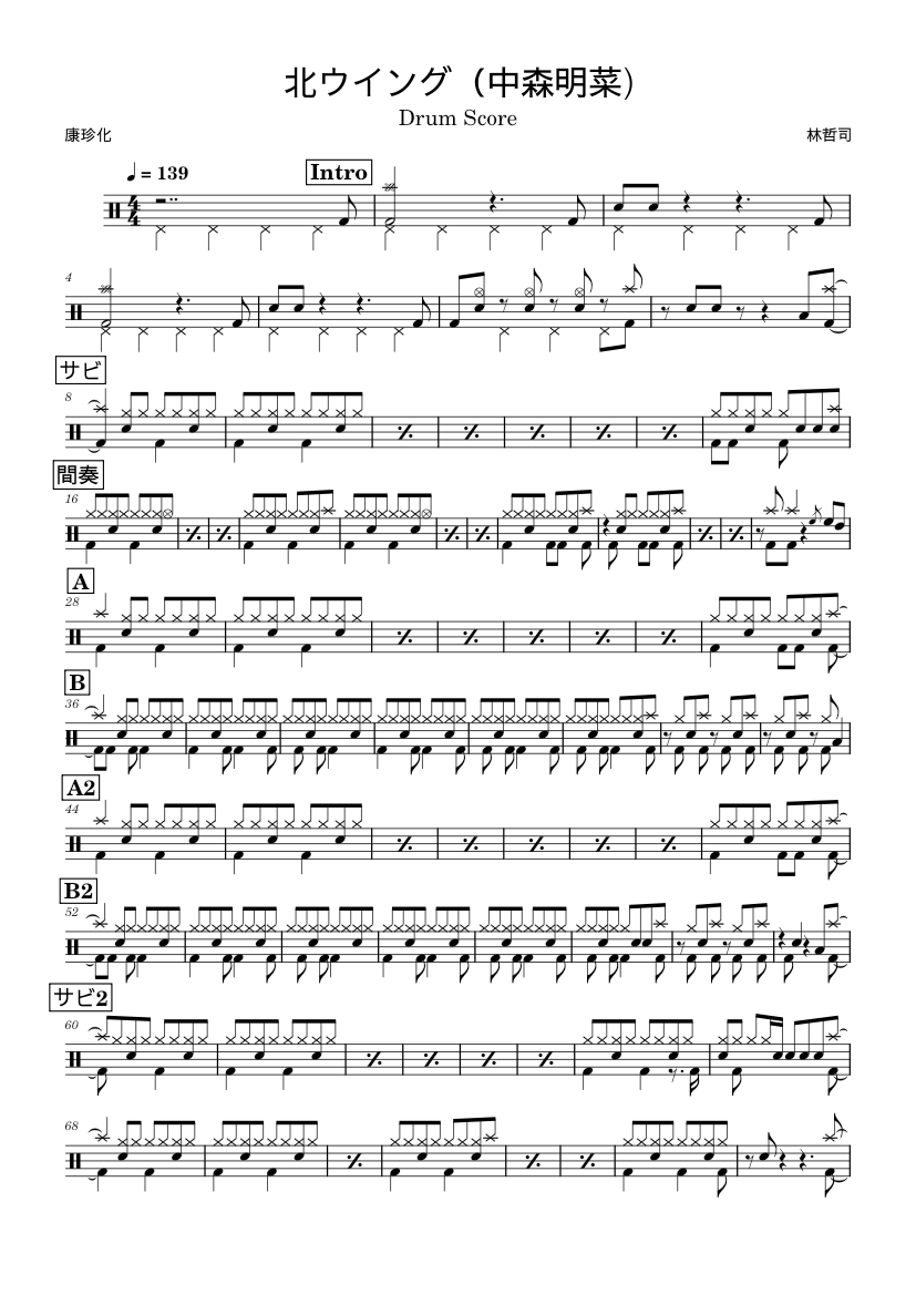786 中森明菜 BAND SCORE 北ウイング – 中森明菜 Sheet Music for Drum group (Solo