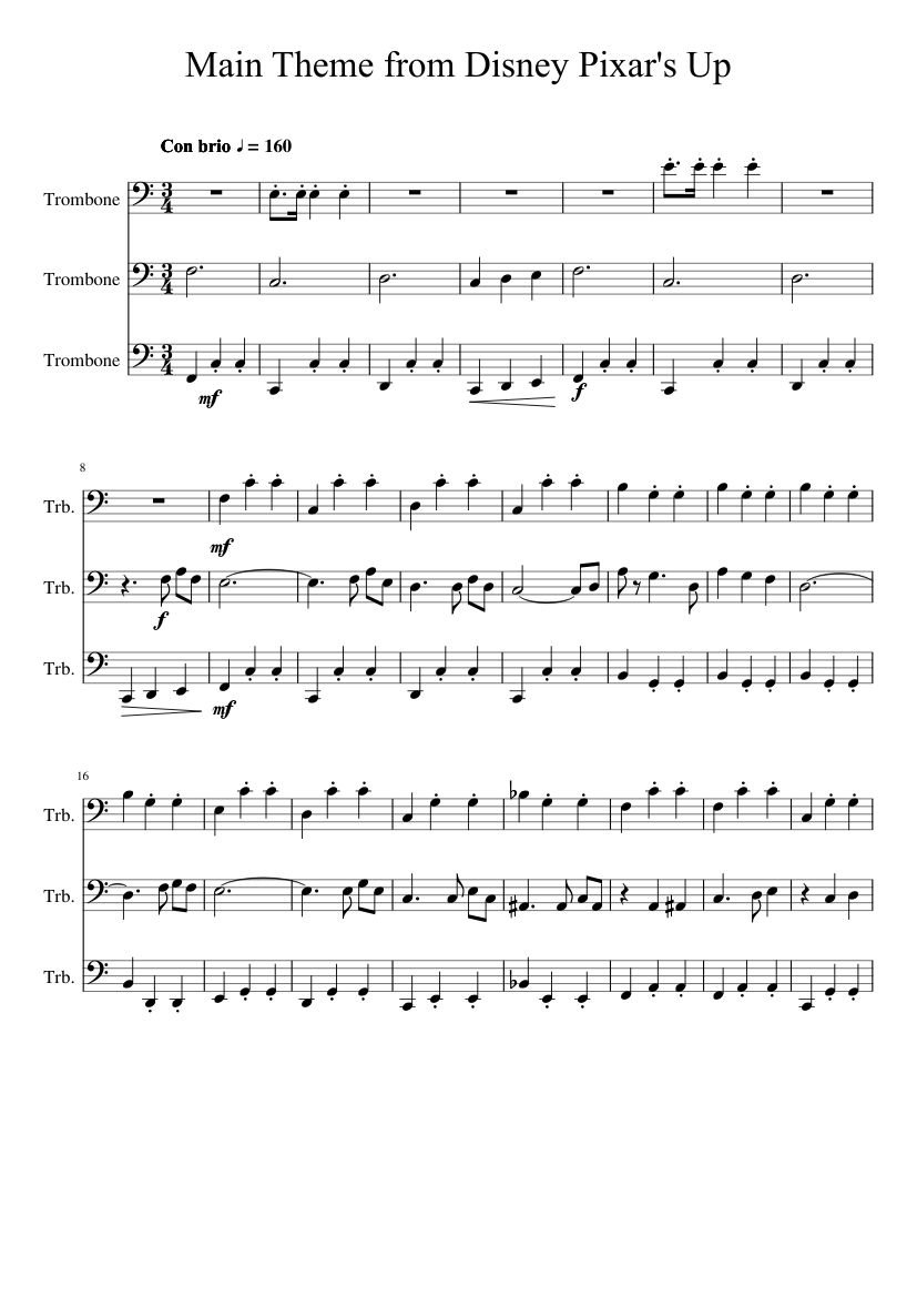 Main Theme From Disney Pixar S Up Sheet Music For Trombone Mixed Trio Musescore Com