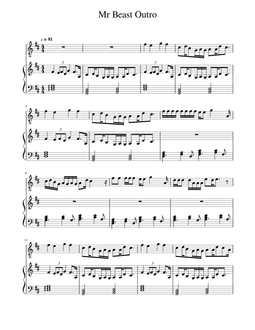 Mr Beast Outro Sheet music for Piano, Vocals (Piano-Voice)