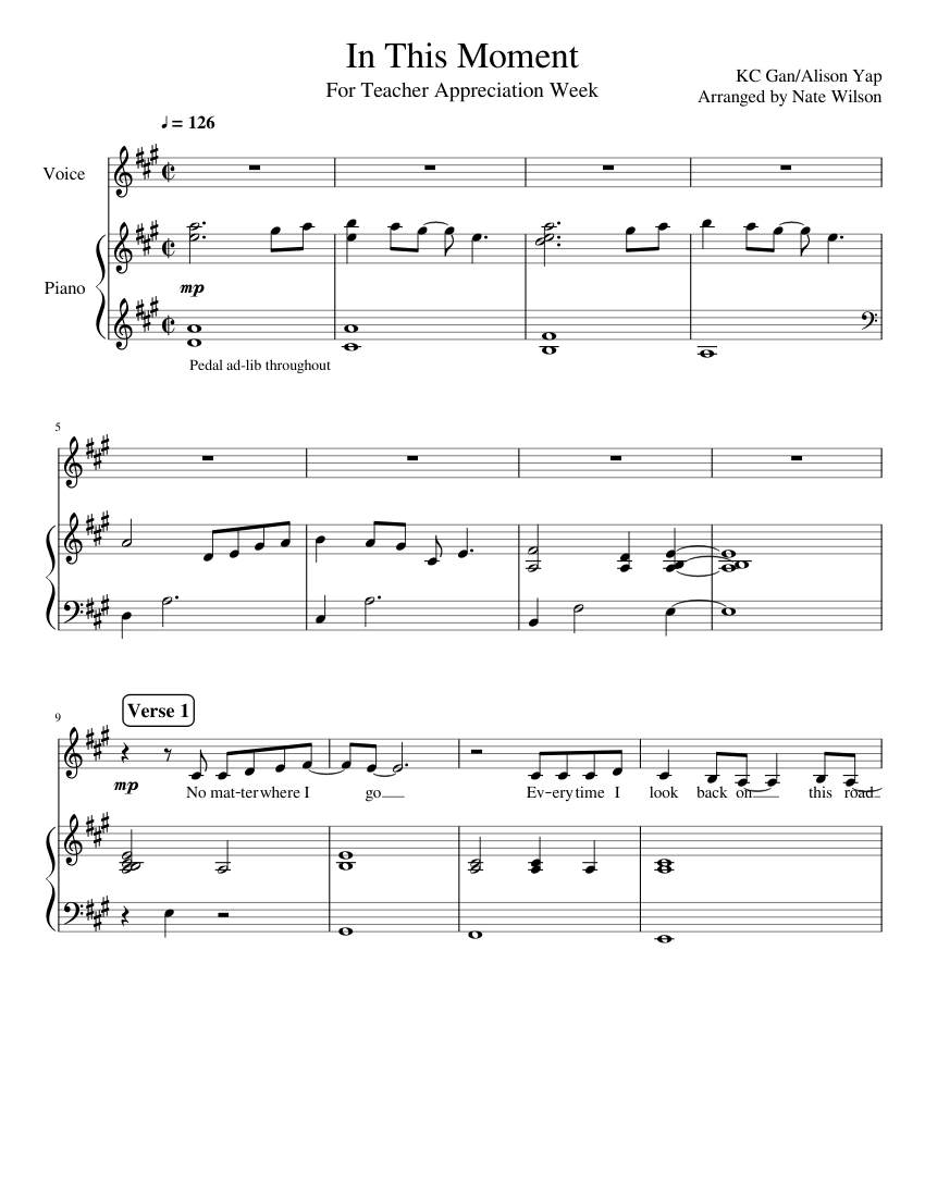 In This Moment Tribute To Teachers For Piano And Voice Sheet Music For Piano Vocals Piano Voice Musescore Com