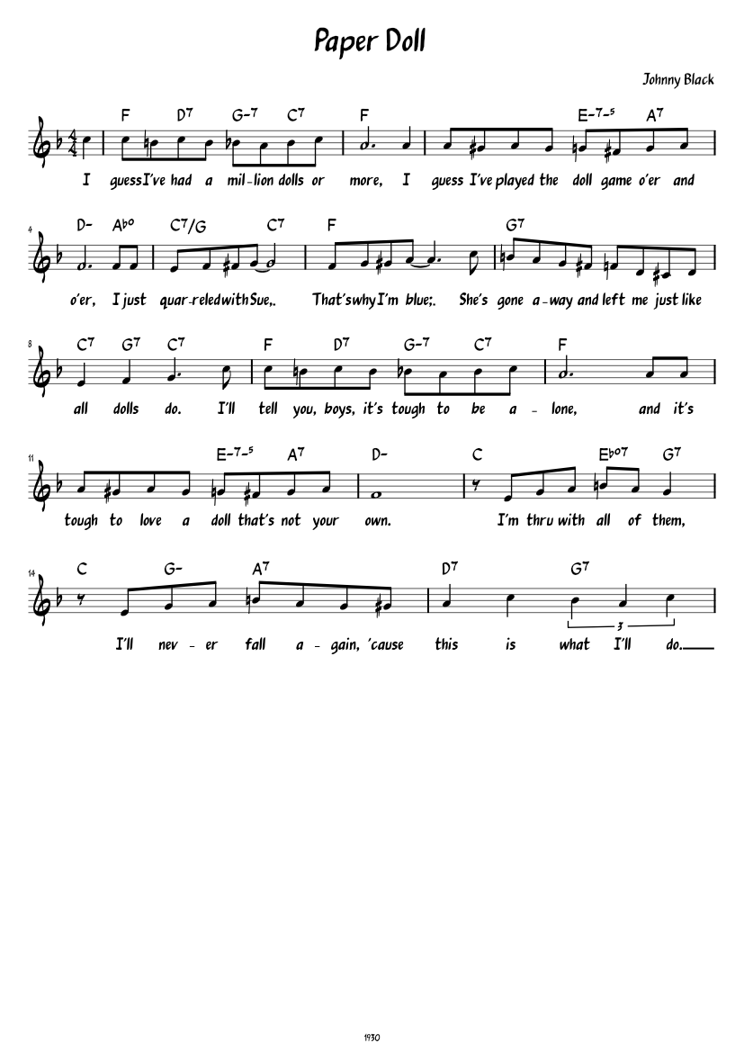 Paper Doll (Lead sheet with lyrics ) Sheet music for Piano (Solo) |  Musescore.com