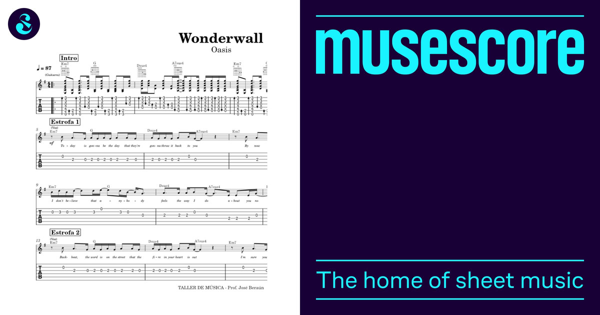 Wonderwall de Oasis GUITARRA melodía y acordes Sheet music for Guitar ...