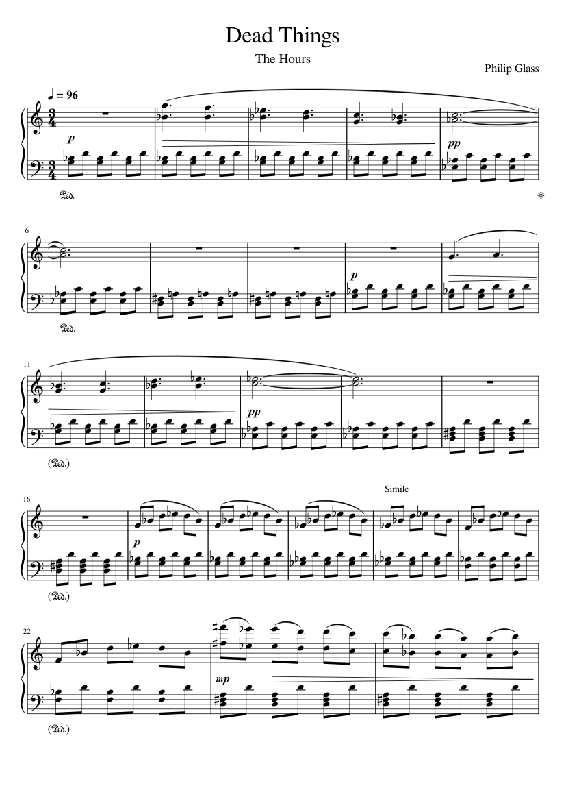 Dead Things - Philip Glass Sheet music for Piano (Solo) | Musescore.com