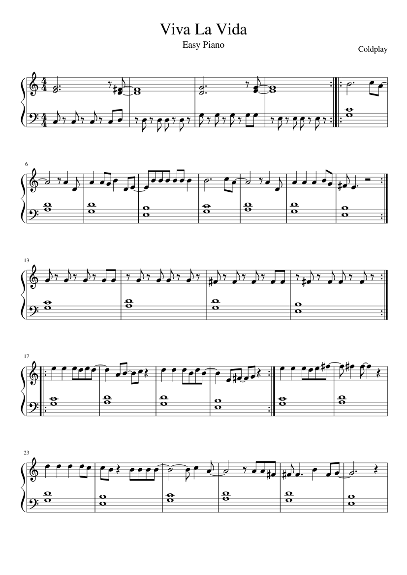 Viva La Vida - Piano (Super Easy) Sheet music for Piano (Solo) |  Musescore.com