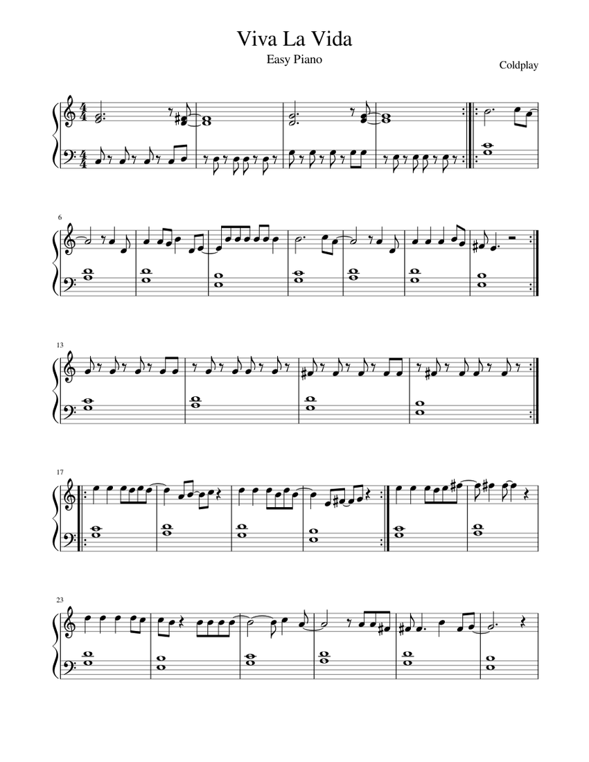 Viva La Vida Piano Super Easy Sheet Music For Piano Solo Musescore Com