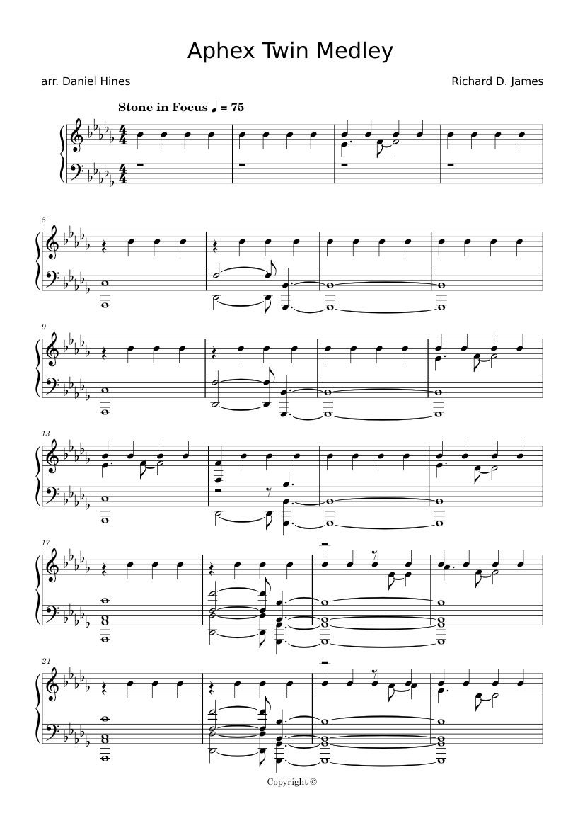 Aphex Twin Medley Sheet Music with Chords for Piano (Solo