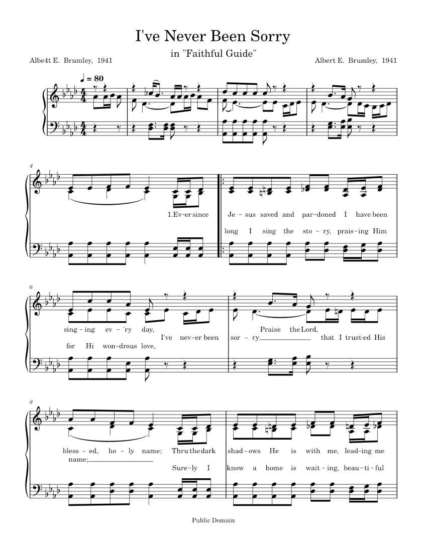 I've Never Been Sorry Sheet Music for Piano (SATB) | MuseScore.com
