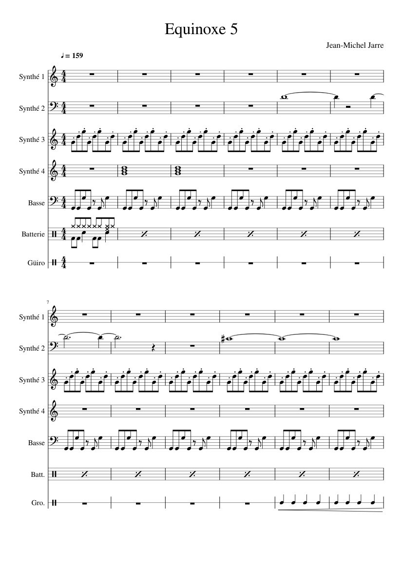 Equinoxe 5 Sheet music for Bass guitar, Drum group, Strings group