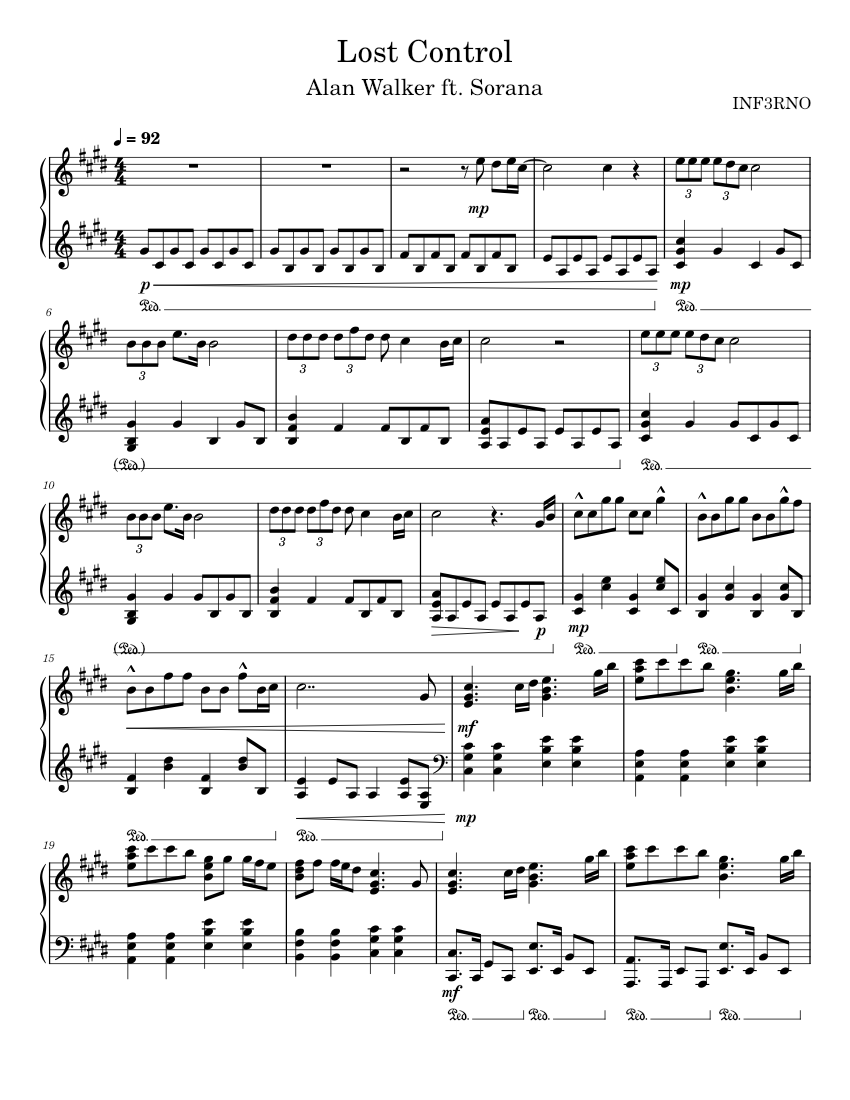 Lost control – Alan Walker Sheet music for Piano (Solo) | Musescore.com